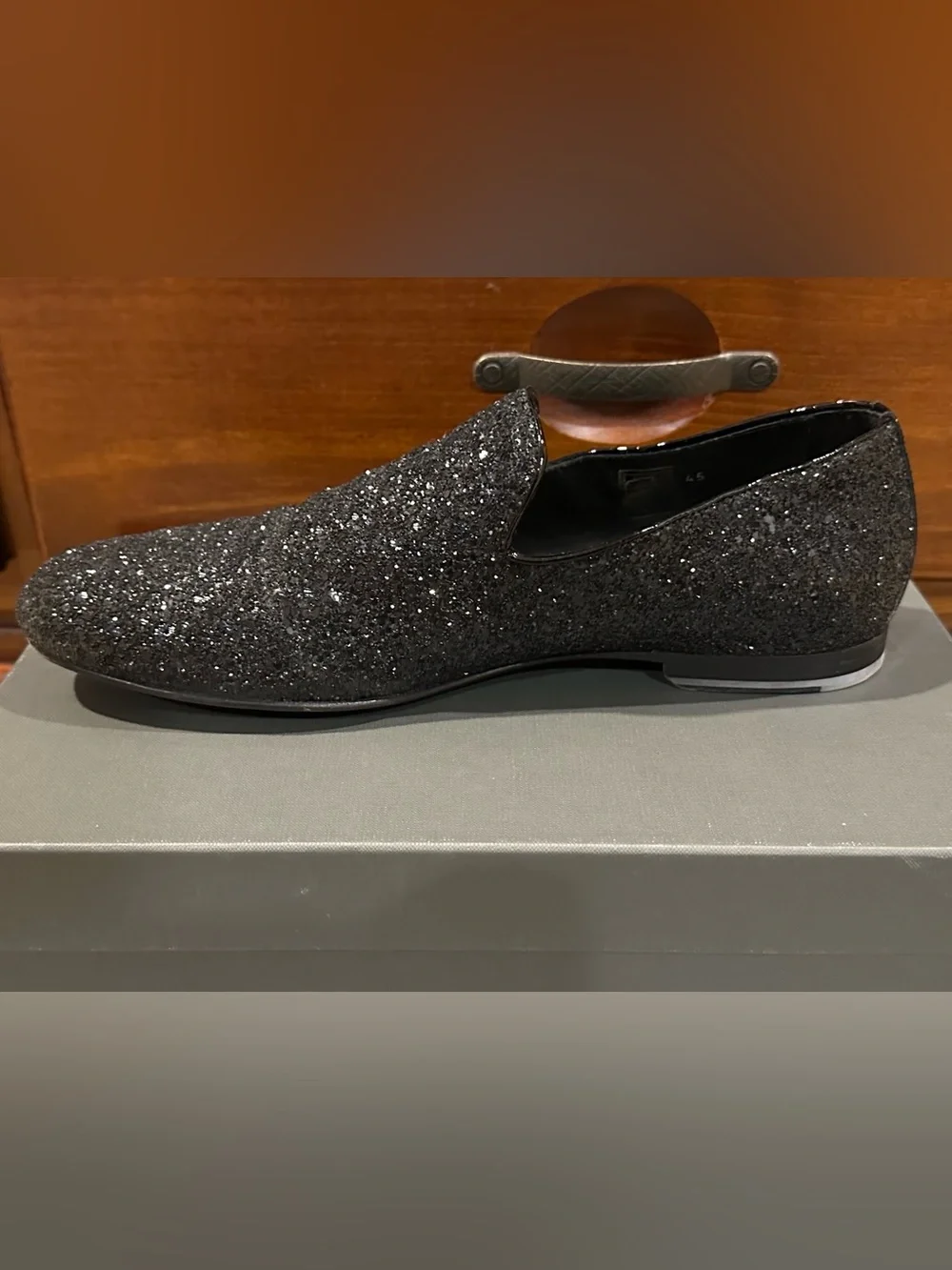Jimmy Choo Sloane Men’s Black Glitter Slip-On Loafers Size 12M